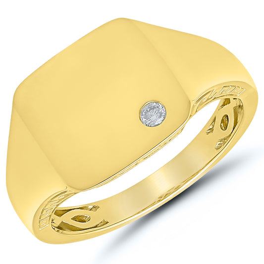 Yellow gold ring with single round diamond.
