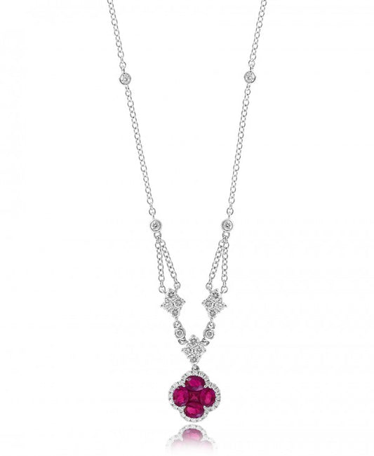 JEWELS BY JACOB Color Gemstone Necklace with 5 Various Shapes Rubies 0.99ctw in 18 Karat White Gold