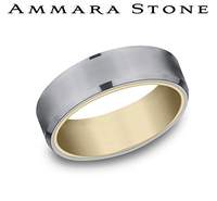 Ammara Stone Collection Carved Band (No Stones) in Tantalum - 14 Karat Yellow - Grey 6.5MM