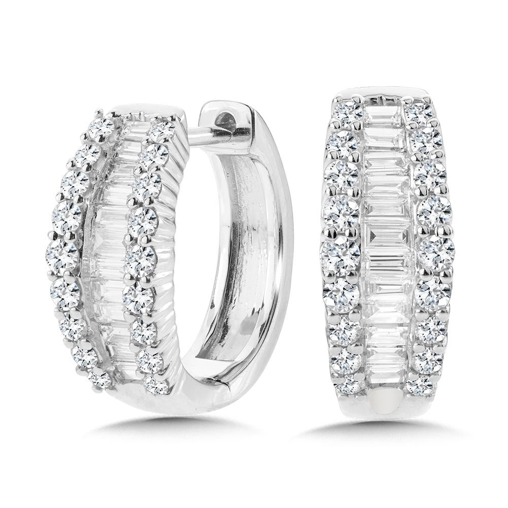 Huggie Natural Diamond Earrings in 14 Karat White with 0.95ctw H/I SI2 Various Shapes Diamond