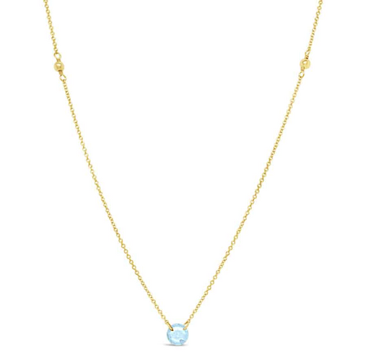 Station Color Gemstone Necklace in Gold Filled Yellow with 1 Round Aquamarine