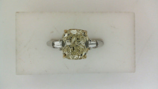 3-Stone Natural Diamond Fashion Ring in Platinum White - Yellow with 3.02ctw Cushion Diamond