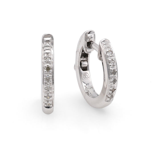 Marks Estate Dept 1 Huggie Natural Diamond Earrings in 14 Karat White Gold with 0.06ctw Round Diamonds, Clarity: SI1-SI2, Color: H/I
