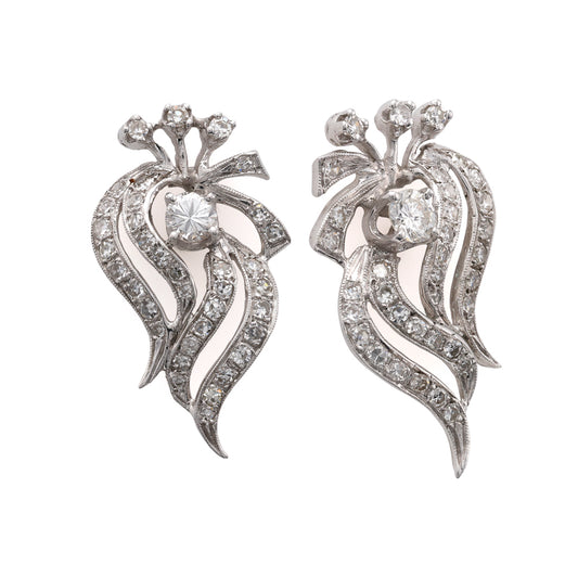 M Estate Collection Drop Natural Diamond Earrings in 14 Karat White with 0.63ctw G/H I1 Round Diamonds