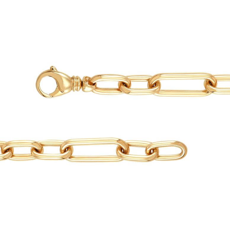14K yellow gold paperclip bracelet, lobster clasp.