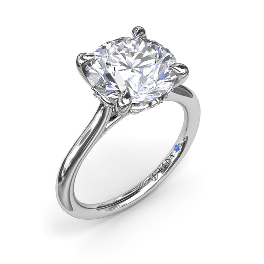 Solitaire Hidden Accent Natural Diamond Semi-Mount Engagement Ring in 14 Karat White Round Diamond, Color: G/H, Clarity: SI1, totaling 0.10ctw