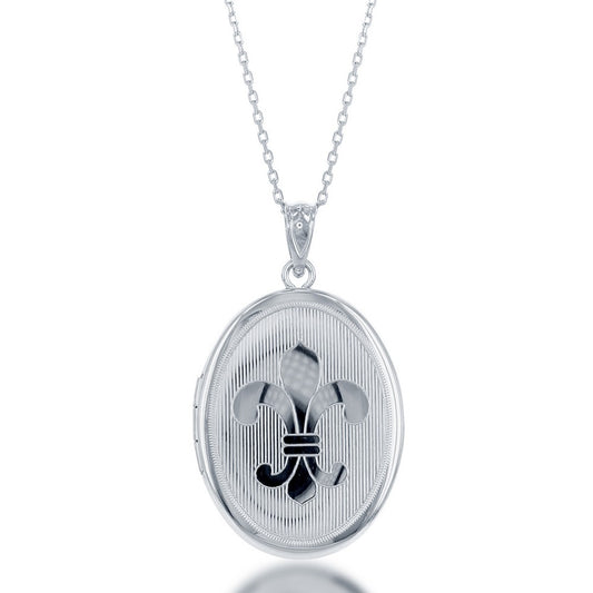 Sterling silver locket with fleur-de-lis design.