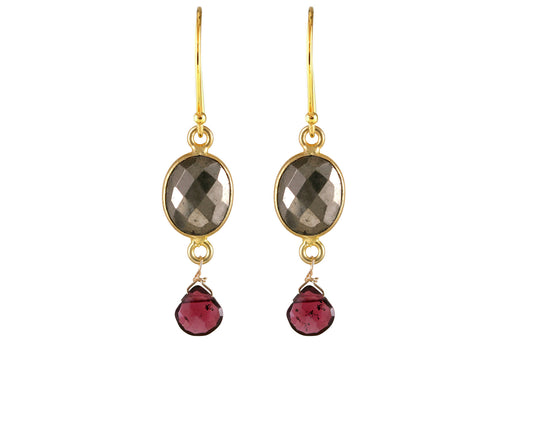 Gold-filled earrings with pyrite and garnet.