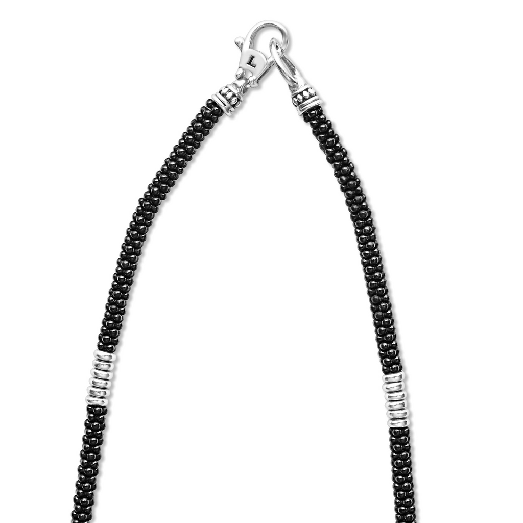 Sterling silver black caviar chain necklace.