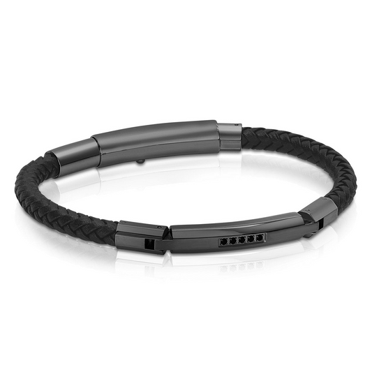 Black leather bracelet with cubic zirconiums.