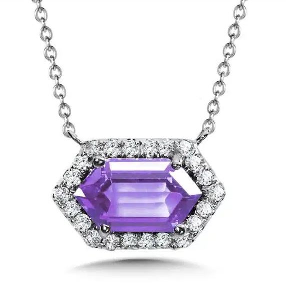 Color Gemstone Necklace in 14 Karat White with 1 Unique Amethyst 1.00ctw