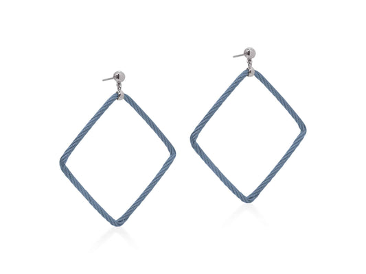 Drop Earrings (No Stones) in Stainless Steel Cable - 18 Karat White - Blue