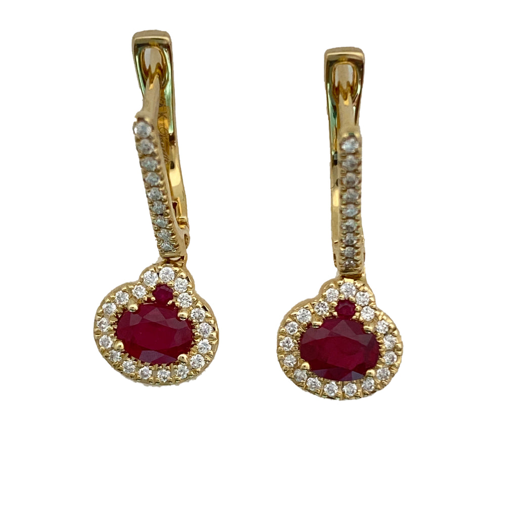 Drop Color Gemstone Earrings in 14 Karat Yellow with 4 Various Shapes Rubies 0.94ctw
