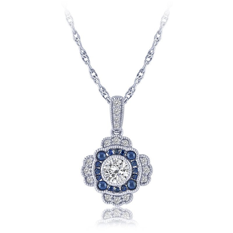 14K white gold necklace with sapphires.