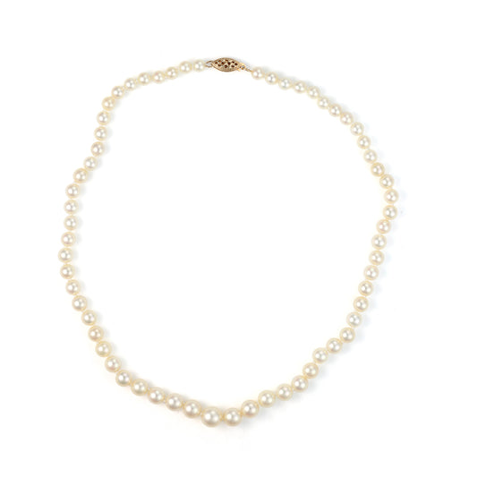 Pearl Strand Color Gemstone Necklace in 14 Karat Yellow with 57 Akoya Cream Pearls