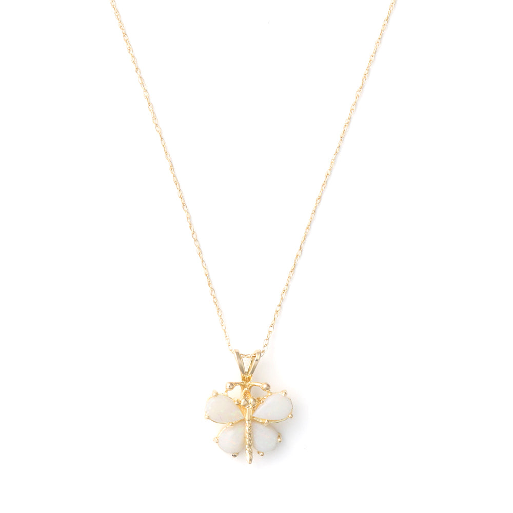 14K gold necklace with pear-shaped opal pendant.