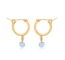 Gold hoops with dangling round blue topazes.