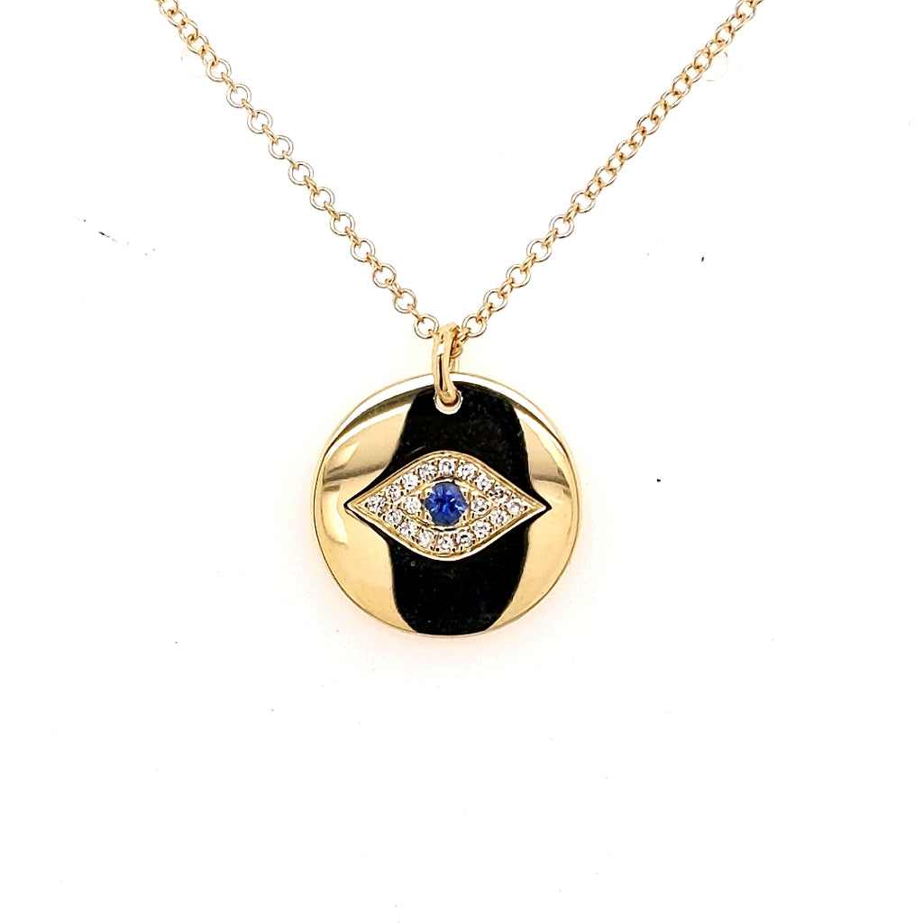 Pendant Color Gemstone Necklace in 14 Karat Yellow with 1 Round Sapphire 0.05ctw