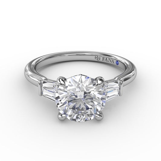 Side Stone Natural Diamond Semi-Mount Engagement Ring in 14 Karat White with 4 Tapered Baguette Diamonds, totaling 0.32ctw