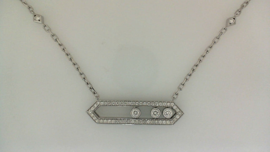 Diamond bar necklace with paperclip chain.