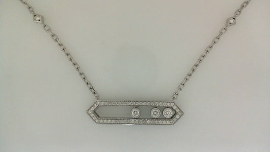 Diamond bar necklace with paperclip chain.