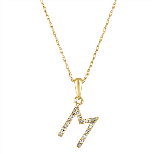 Yellow gold necklace with diamond initial pendant.