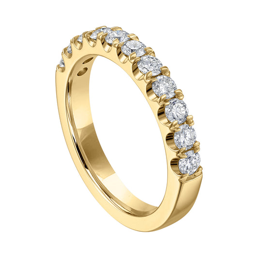 14K yellow gold band with round diamonds.