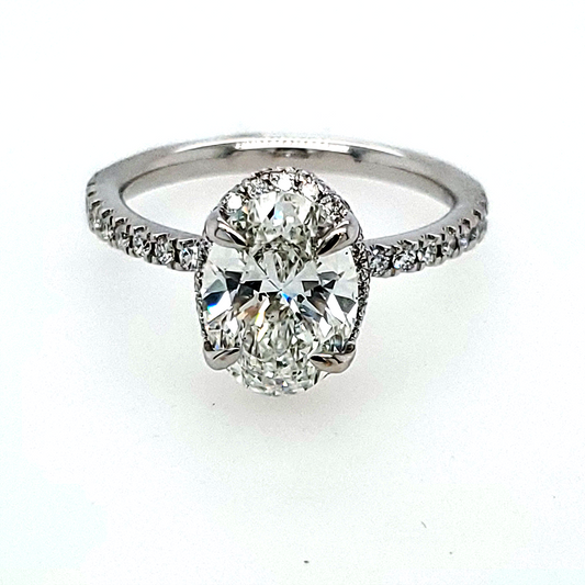Halo Lab-Grown Diamond Complete Engagement Ring in 14 Karat White with 2.03ctw G VS1 Oval Lab Grown Diamond
