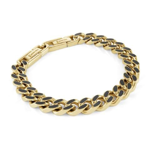 Stainless steel bracelet with black-yellow curb links.