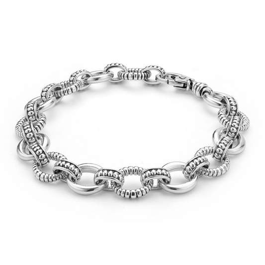 Lagos Signature Caviar Collection Oval Link Bracelet (No Stones) in Sterling Silver White