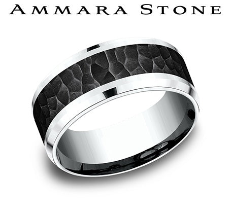 Ammara Stone Collection Carved Band (No Stones) in Titanium - 14 Karat White 9MM