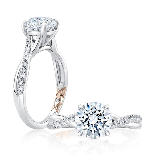 A. JAFFE Side Stone Natural Diamond Semi-Mount Engagement Ring in 14 Karat White Gold with 10 Round Diamonds, 0.17ctw
