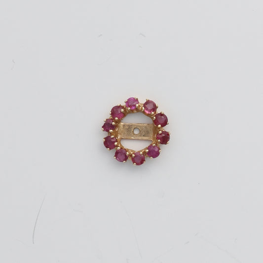 14K gold earrings with round rubies.