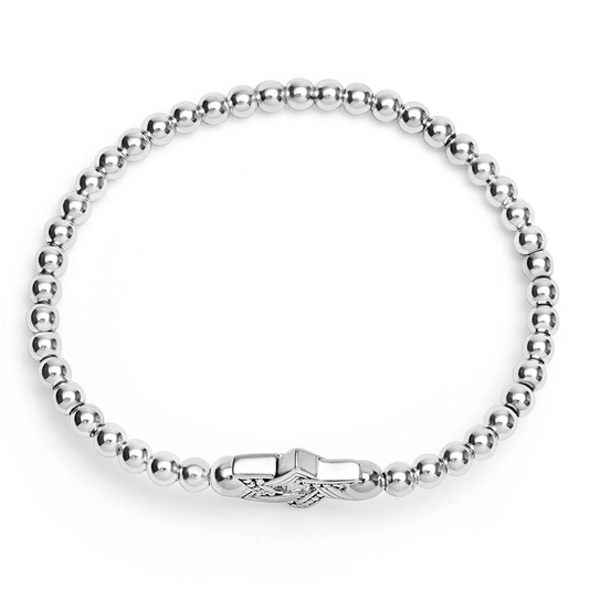 Sterling silver beaded stretch bracelet.