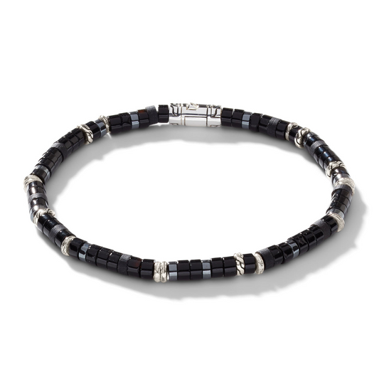 Bead Color Gemstone Bracelet in Sterling Silver White Round Black Onyx