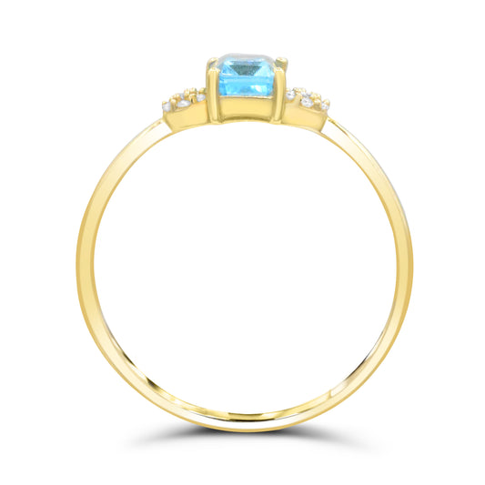 ReMARKable Designs Color Gemstone Ring in 10 Karat Yellow Gold with 1 Emerald Blue Topaz 6mm-6mm