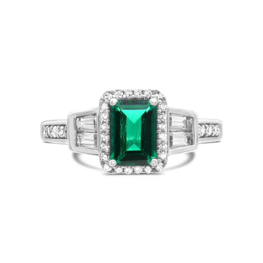 Color Gemstone Ring in 10 Karat White with 1 Emerald Lab Created Emerald 1.26ctw
