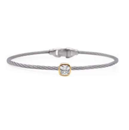 Lab-Grown Diamond Bracelet in Stainless Steel - 14 Karat White - Yellow with 0.50ctw Cushion Lab Grown Diamond