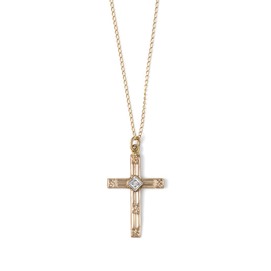 M Estate Collection Natural Diamond Necklace in 14 Karat White - Yellow with 0.01ctw H I1 Round Diamond