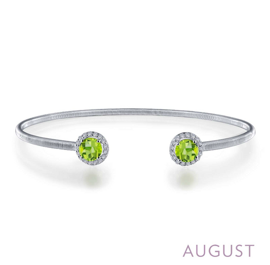Peridot cuff bracelet in platinum silver.