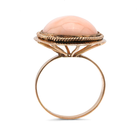 Marks Estate Department 2 Color Gemstone Ring in 14 Karat Yellow Gold with 1 Cabochon Coral 23.25mm-23.25mm