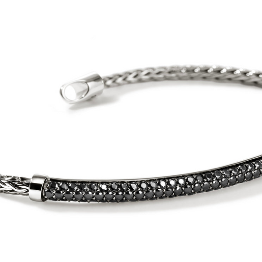 Station Color Gemstone Bracelet in 14 Karat White Round Black Sapphire