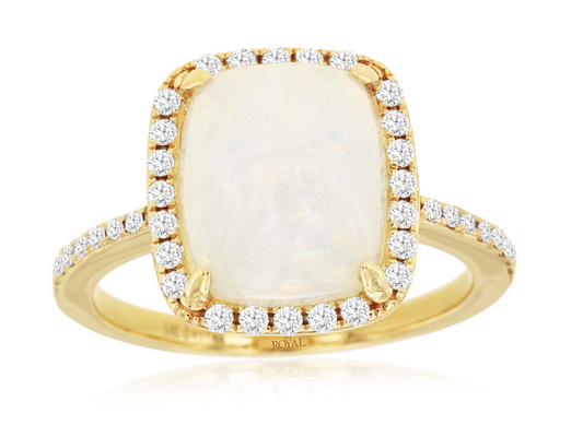 Royal Jewelry Manufacturing Inc. Color Gemstone Ring in 14 Karat Yellow Gold with 42 Round G/H SI1-SI2 Diamonds 0.30ctw