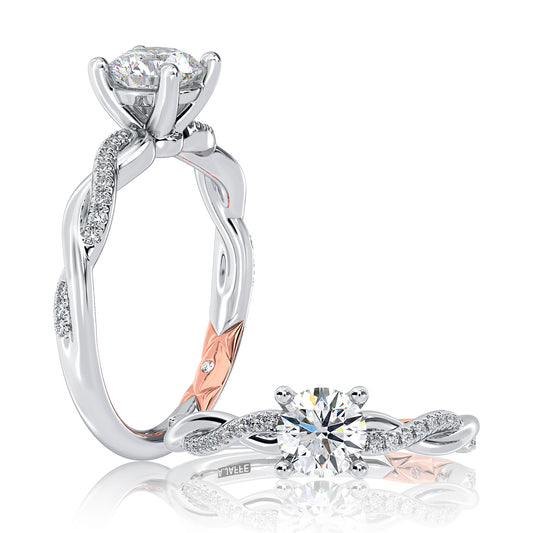 A. Jaffe Side Stone Natural Diamond Semi-Mount Engagement Ring in 14 Karat White Gold with 25 Round Diamonds 0.10ctw