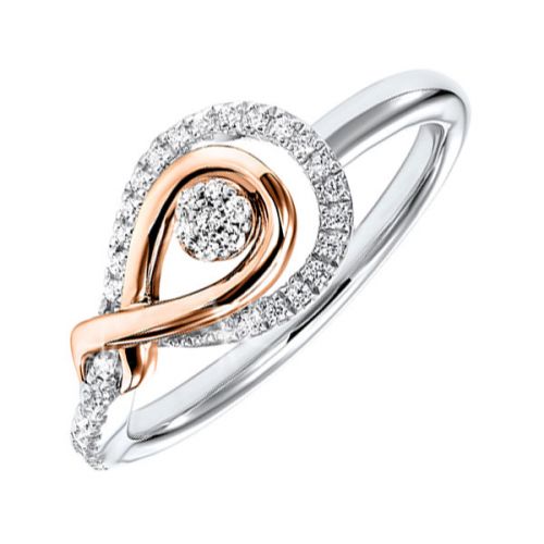 Natural Diamond Fashion Ring in Sterling Silver - 10 Karat White - Rose with 0.16ctw Round Diamonds