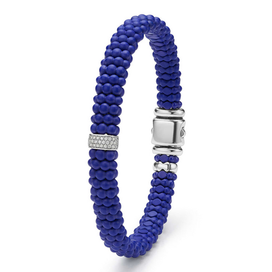 Lagos Anthem Collection Natural Diamond Bracelet in Sterling Silver - Ceramic White - Blue