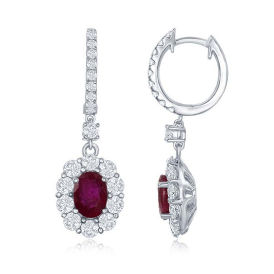 Drop Color Gemstone Earrings in 18 Karat White with 2 Oval Rubies 1.30ctw