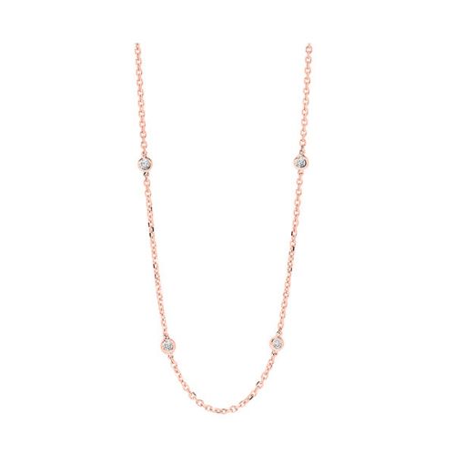 Rose gold necklace with round diamond accents.