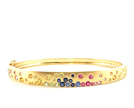 Bangle Color Gemstone Bracelet in 14 Karat Yellow with 53 Round Sapphires 2.20ctw
