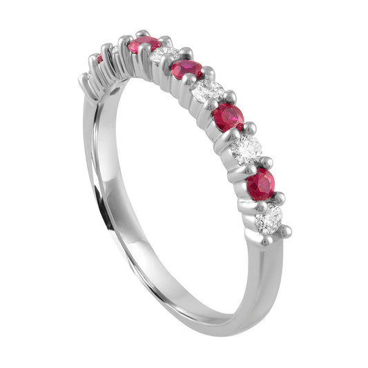 ReMARKable Designs Ruby Color Gemstone Band in 14 Karat White Gold with 5 Round Rubies 0.25ctw